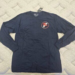 Fila Men's Navy Long Sleeve Shirt W Logo Design On The Back Size Large